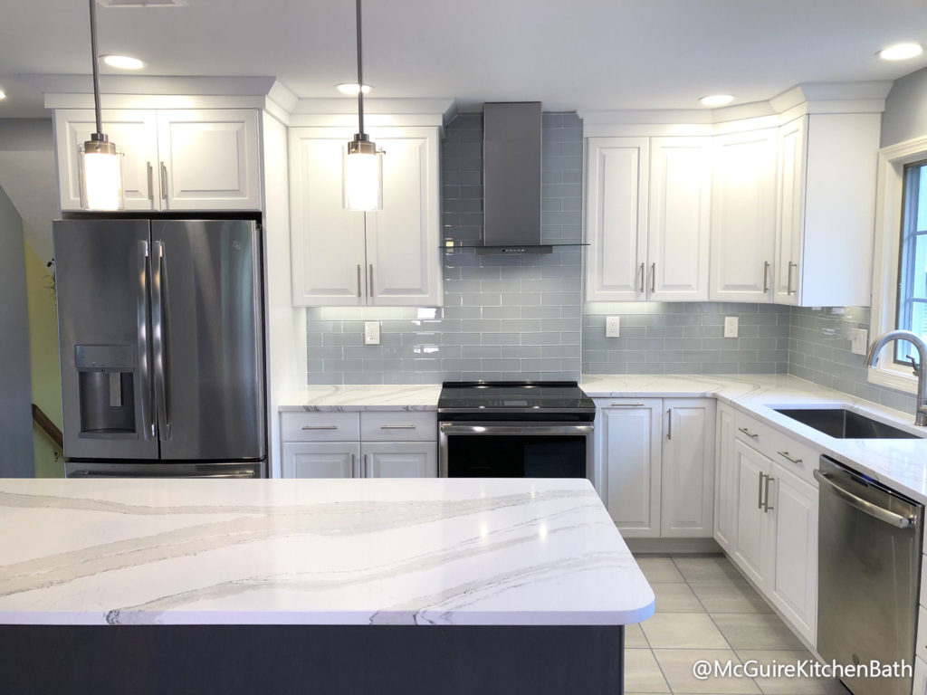 White and Grey Kitchen Remodel in Peabody with White Kitchen Cabinets - McGuire Kitchen and Bath