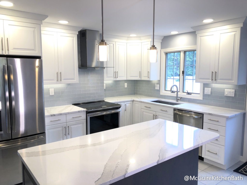 White and Grey Kitchen Remodel in Peabody with White Kitchen Cabinets - McGuire Kitchen and Bath