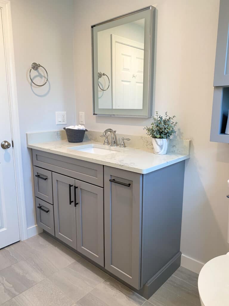 Melrose Bathroom Remodel with Gray Vanity - McGuire Kitchen Bath Wakefield MA