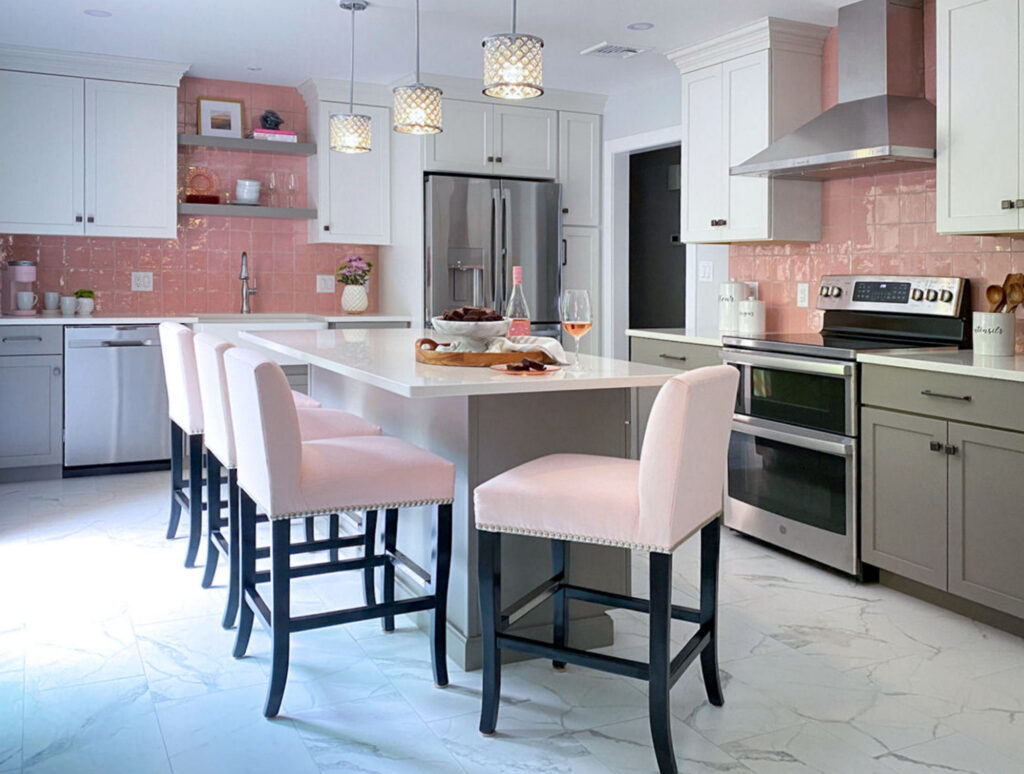 Pink Tile Backsplash Kitchen - McGuire Co Kitchen Bath