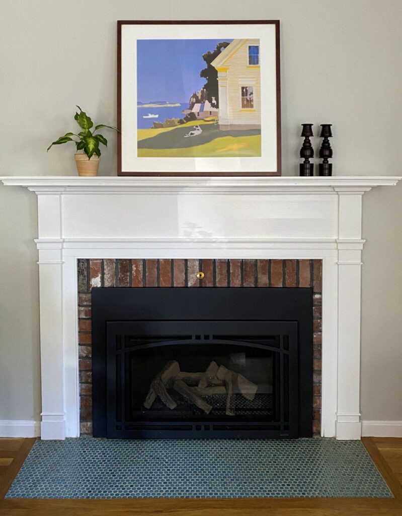 Melrose Fireplace with Blue Penny Tile