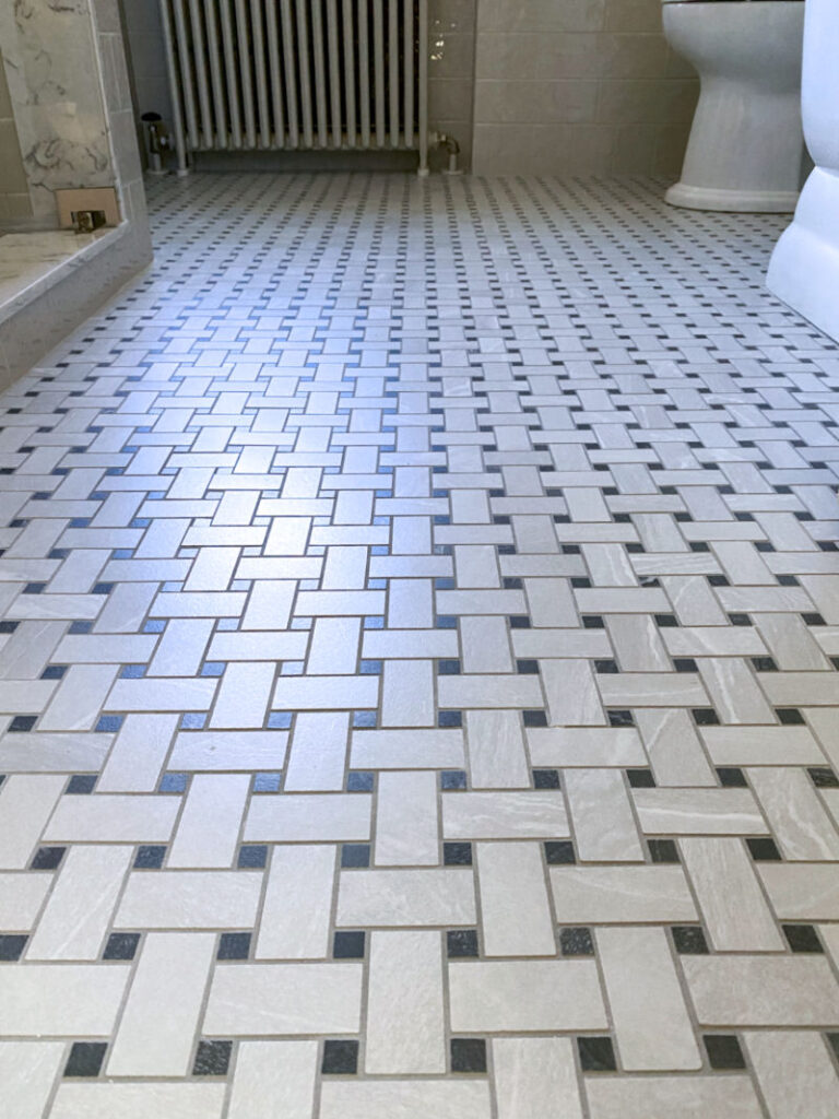 Melrose Bathroom Remodel - Project Elegant Escape Bath Basketweave Tile Floor