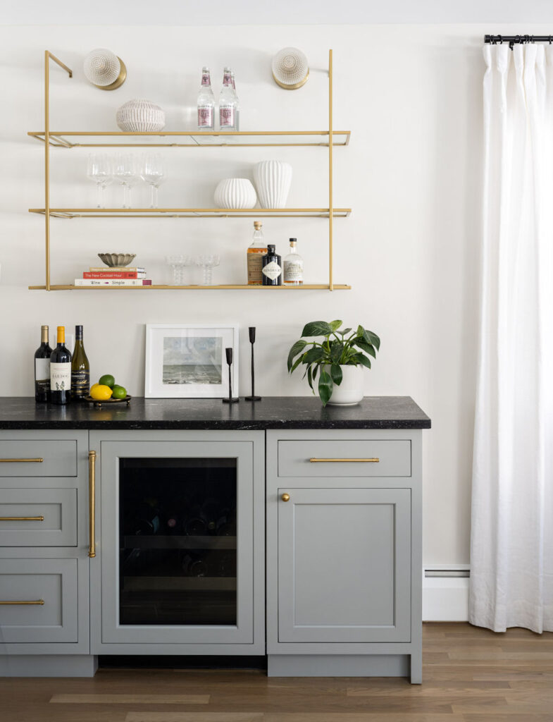 Winchester Kitchen Design dry bar with gray cabinetry