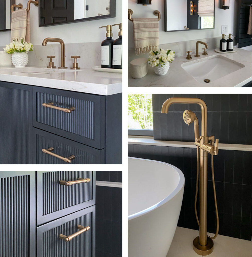Luxury Bathroom Design and Remodel in Stoneham with reeded cabinetry and quartz countertop