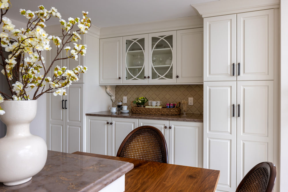 Kitchen design-build remodel in Stoneham MA buffet serving area cabinetry