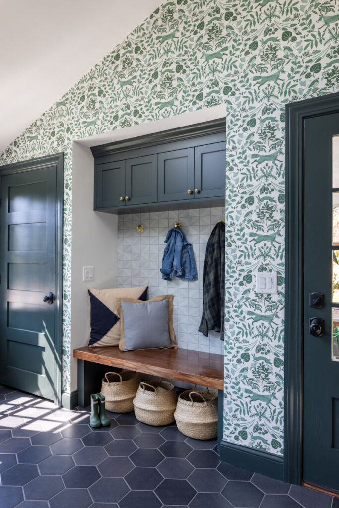 Wakefield kitchen remodel with green cabinetry and mudroom area