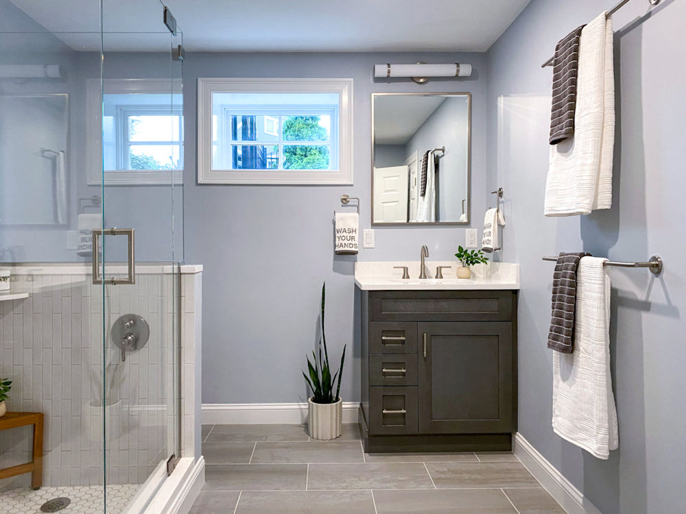 Basement bathroom remodel in Wakefield MA with custom shower